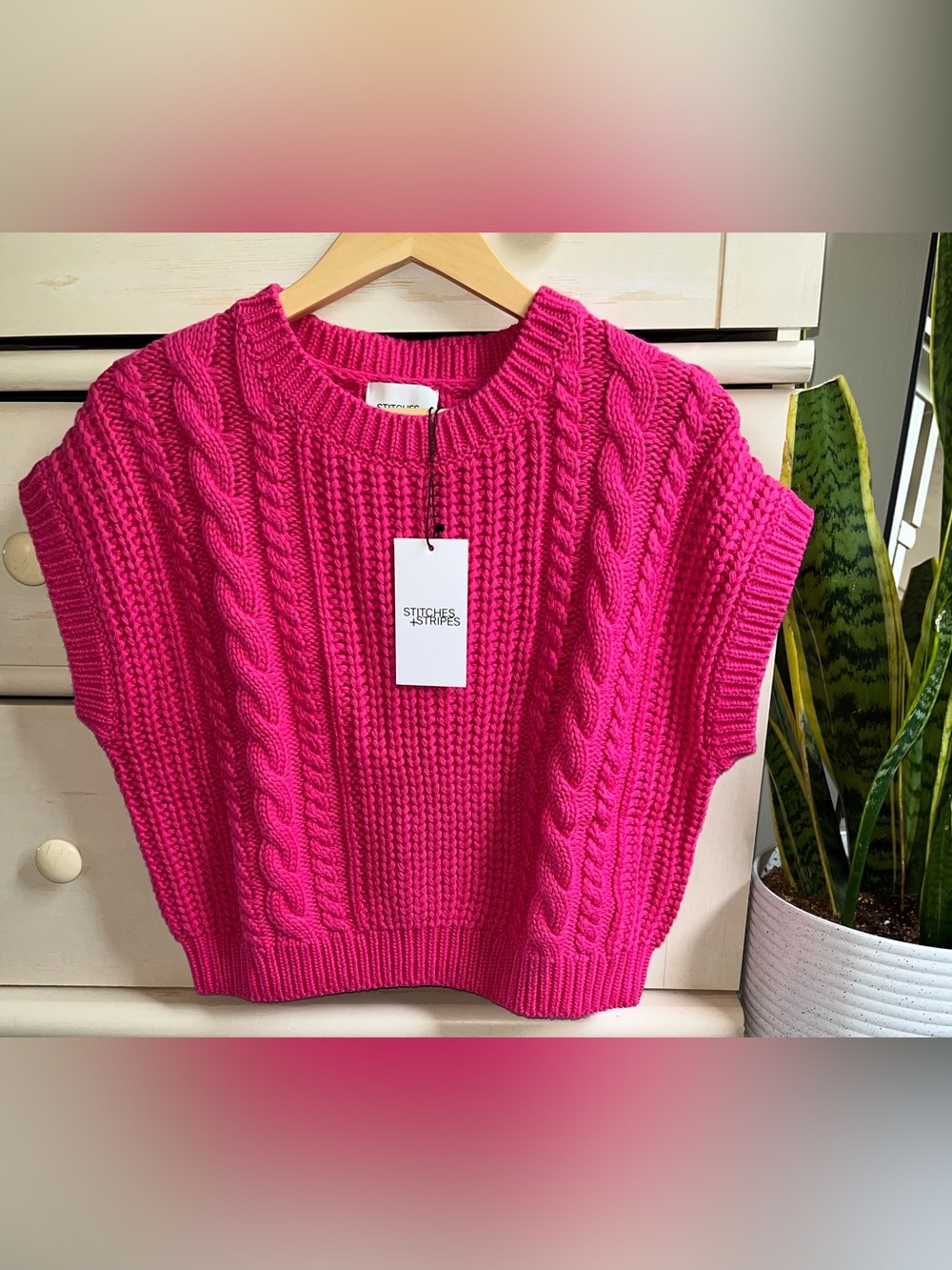 NWT Stitches & Stripes Fuschia Cable Knit Sweater M